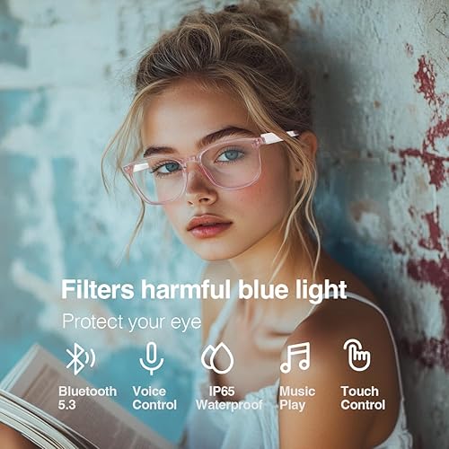 Miniatura 5 de Lentes de luz Bluetooth anti-azul, lentes inteligentes con Bluetooth para mujer, control de voz, estilo de oreja abierta, escucha música y llamadas