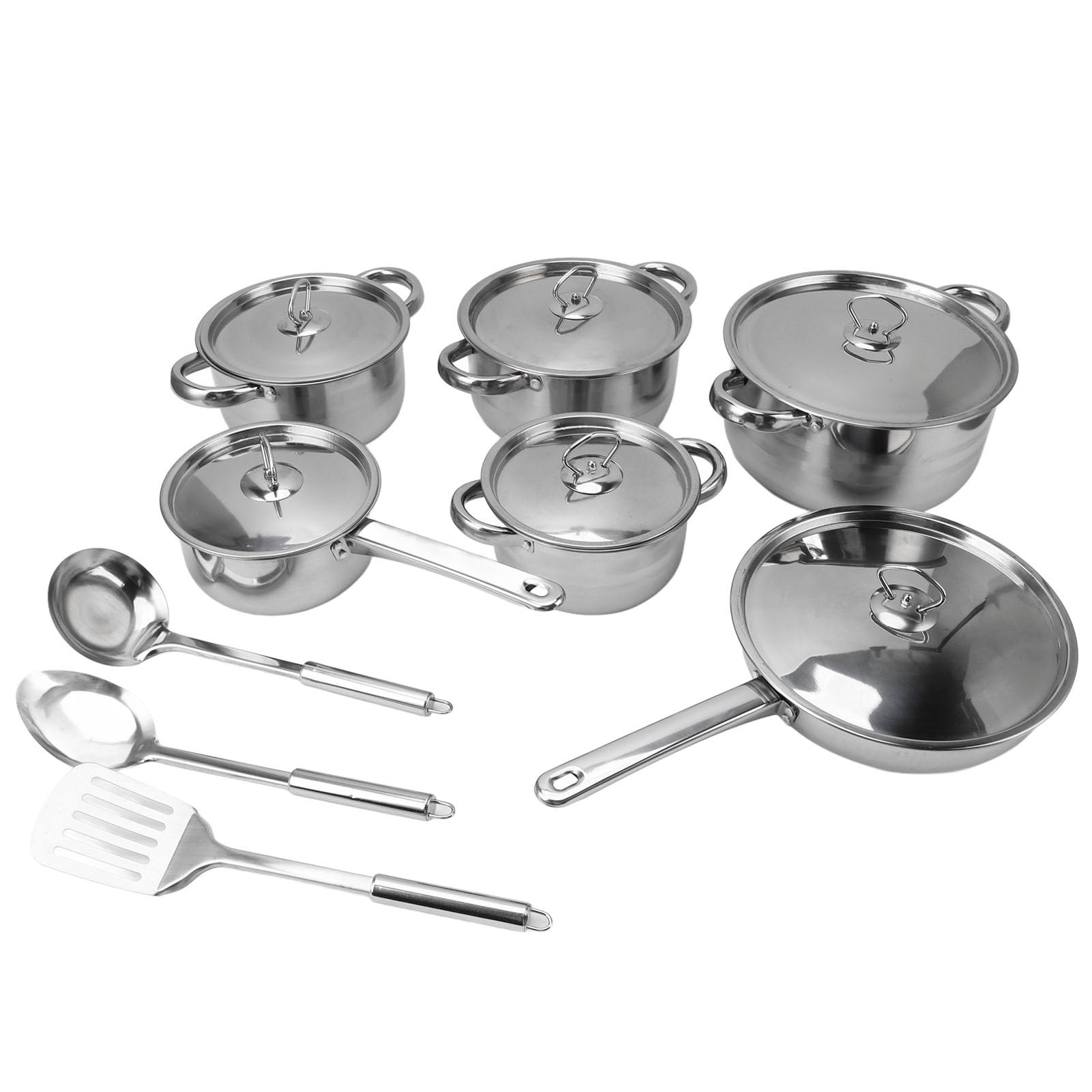 Dioche Juego de Ollas y Sartenes de Acero Inoxidable Juego de Utensilios de Cocina de Primera Calidad para Cocinar en el Hogar de Utensilios de Cocina Duraderos con Ollas para