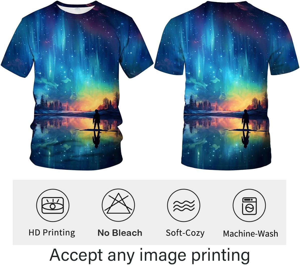 LAOLIUSN Colorful Aurora Borealis T Shirt Novelty Starry Night Theme Tee Shirt - Image 4