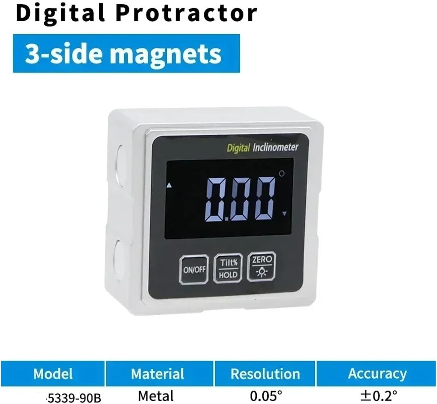 360° Mini Digital Protractor Electronic Level Box With 3-Side Magnets Digital Level Angle Measuring tools(5339-90B)