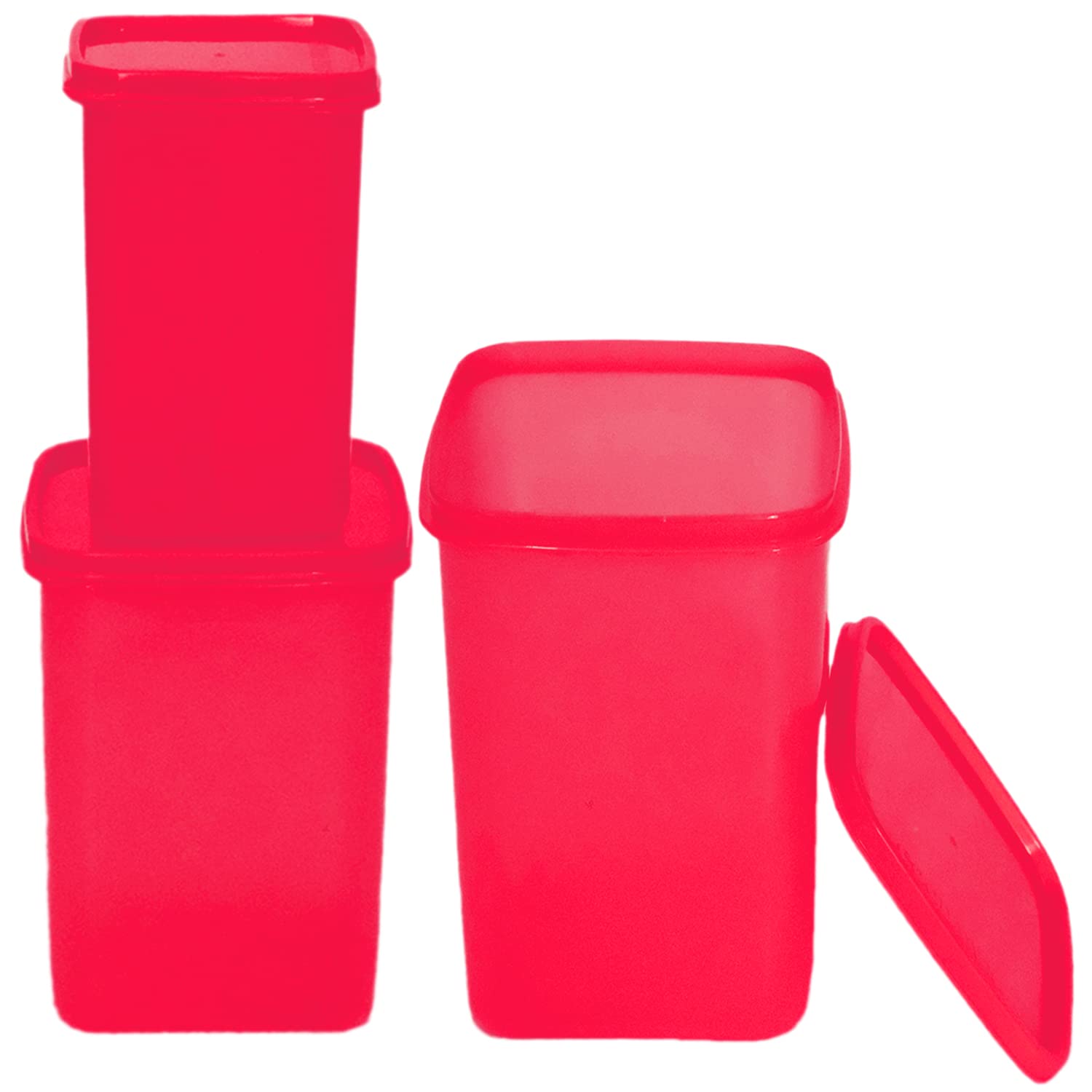 Kuber Industries Multiuses BPA Free Leak Proof, Dishwasher/Freezer Safe Plastic Storage Container with Lid, 3000ml, 2000ml & 1000ml, Set of 3 (Red)-50KM01732