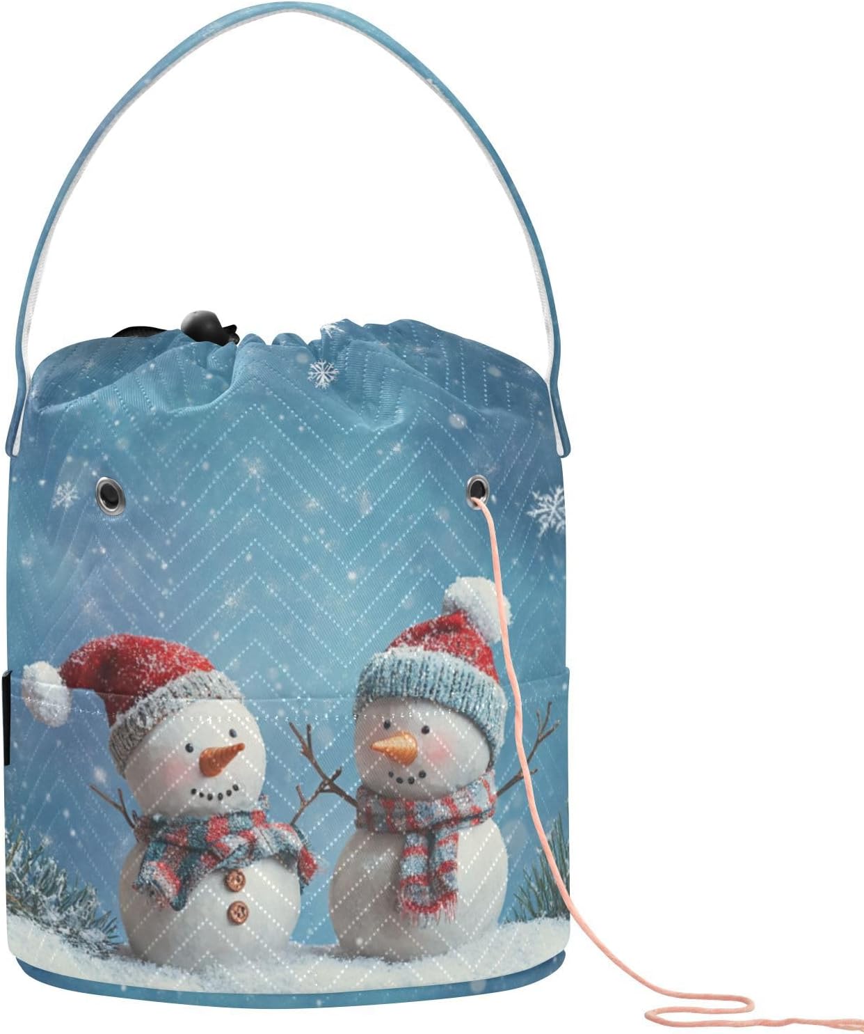 Wildflower Bloom Blue Yarn Bag Small Crochet Bag Drawstring Yarn Storage Organizer Knitting Project Bags Potable Yarn Holder with Holes Handle Crocheting Needles Knitting Accessories