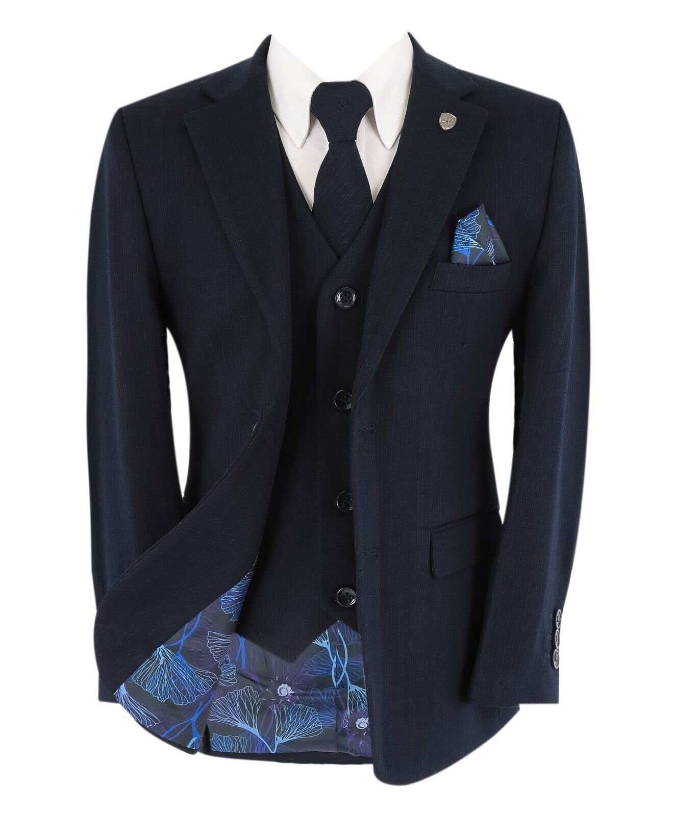 SIRRI Abito da Ragazzo Taglie Husky Auto Modellato Blu Navy su Misura per Matrimonio Formale Ragazzo Ballo di fine Anno Funerale Set da 5 Pezzi