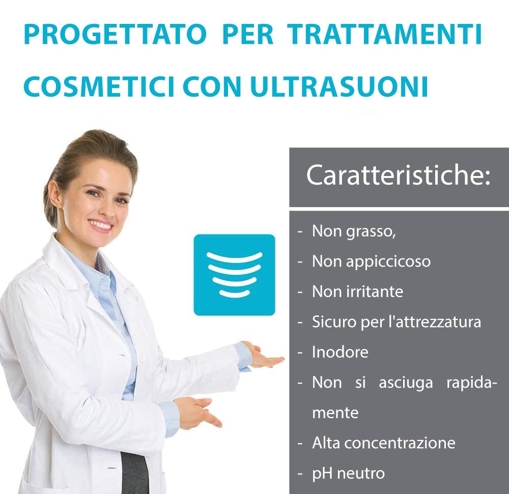 UB Gel con Acido Ialuronico per Ultrasuoni, Cavitazione e Trattamenti Microcorrente Viso – Gel Conduttore per Radiofrequenza, Massaggi Anticellulite ed Elettrostimolatore – Efficacia da Professionisti