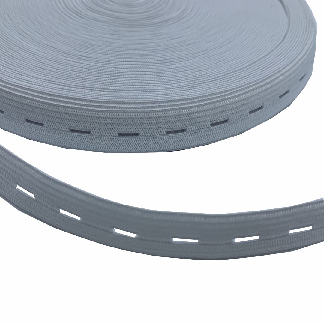 5 Yards Buttonhole Elastic, Buttonhole Sewing Tape Flat Elastic Band, Stretchable Elastic, Ideal for DIY Waistbands and Necklines (White)