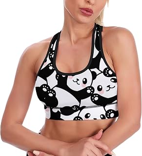 Funny Panda Face Women's Yoga Bra Top Racerback Sports Padded Bra Workout Gym Bras