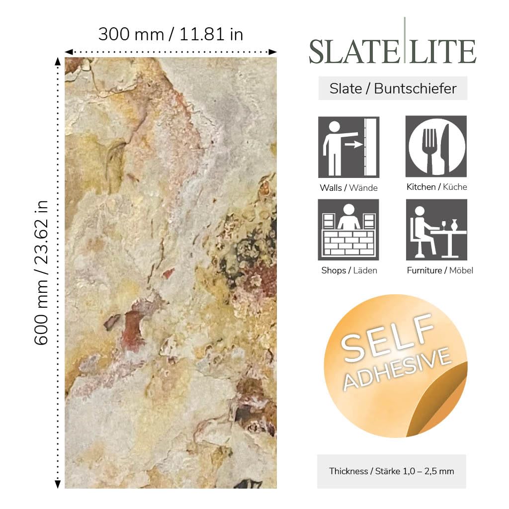 Slate-Lite Stick & Go Steinfurnierfliesen, 30 x 60 cm, 6 Stück, Natursteinoberfläche, einfache Installation, mehrere Farboptionen (fallende Blätter)