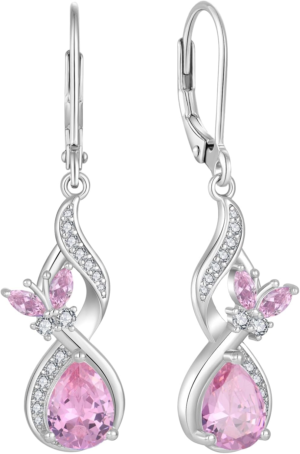 Infinity Earrings for Women,925 Sterling Silver Birthstone Butterfly Leverback Earrings Hypoallergenic Jewelry for Women