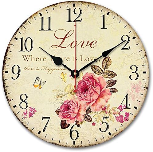 usmile 12 inch Wall Clock Battery Operated Silent Non Ticking Vintage Large Decorative Wooden Retro Wall Clocks for Living Room Kitchen Kids Room (Sweet Rose Sing for Love Style)