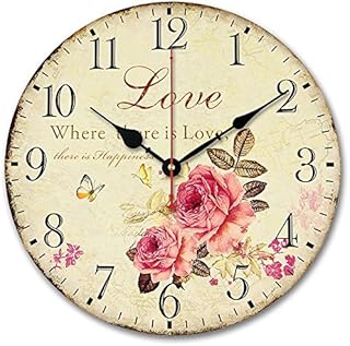usmile 12 inch Wall Clock Battery Operated Silent Non Ticking Vintage Large Decorative Wooden Retro Wall Clocks for Living Room Kitchen Kids Room (Sweet Rose Sing for Love Style)