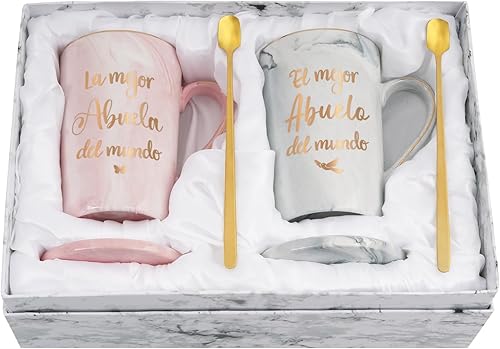 Maustic Regalos de Abuela Abuelo en español, tazas de café La Mejor Abuela y Abuelo, tazas de café de la mejor abuela del mundo, regalos para