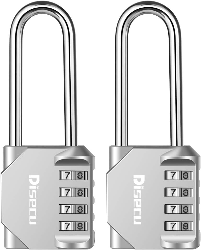 2 Pack disecu 2.6 Inch Long Shackle Combination Lock, 4 Digit Outdoor Waterproof Padlock for School Gym Locker, Sports Locker, Storage Unit, Gate, Fence, Toolbox, Cabinet (Silver)