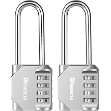 Long Shackle Combination Padlock - 4 Digit Combination Lock and Master Waterproof Padlock for Gym Locker, Chest, School, Hub Cabinet, Tool Box, Combination Padlocks 2 Pack Silver