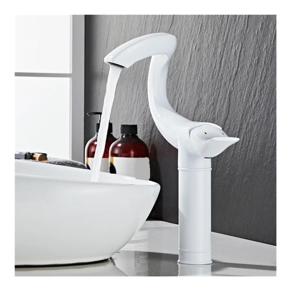 Brass Basin Faucet Hot and Cold Water Wash Basin Counter Basin Fixed Sitting Faucet FES-6066(White,High)