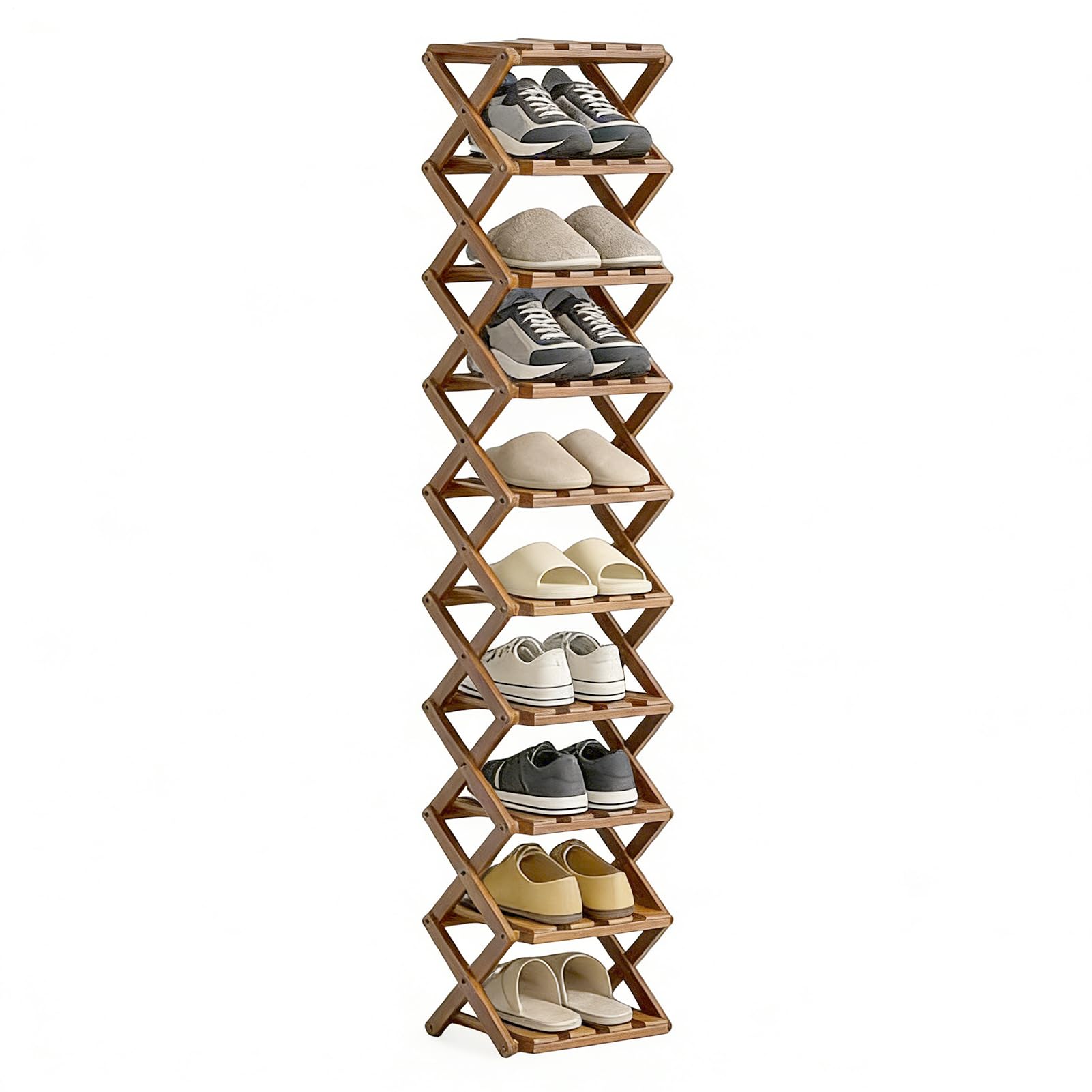 Étagère à chaussures en bois pliable 10 niveaux pour baskets et talons