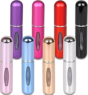 بخاخ عطور محمول للسفر، قابل لإعادة الملء، مناسب للسفر، بتصميم صغير محكم الإغلاق مقاوم للتسرب، للاستخدام اليومي وحملها بسهولة أثناء التنقل يتكون من 8 قطع من الألوان المعروضة