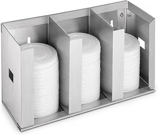 3 Compartment Cup And Lid Holder, Adjustable Stainless Steel Organizer Rack for Disposable Coffee Cup Covers, Countertop Organizer with Screws and Screwdriver (3 Compartment)