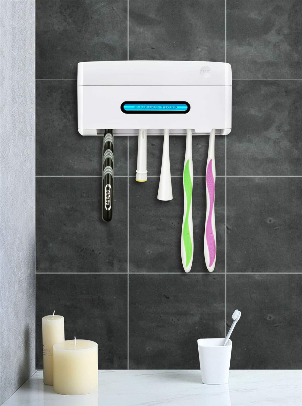Portaspazzolino UV, Sterilizzatore per Spazzolino Ultravioletto 5 in 1 Portaspazzolino, Dispenser Automatico di Dentifricio, Set da Bagno per La Casa,A
