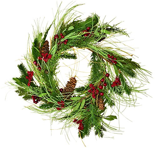 Worth Imports 26" Mixed Pine & Berry Wreath, ID 10', Red/Green