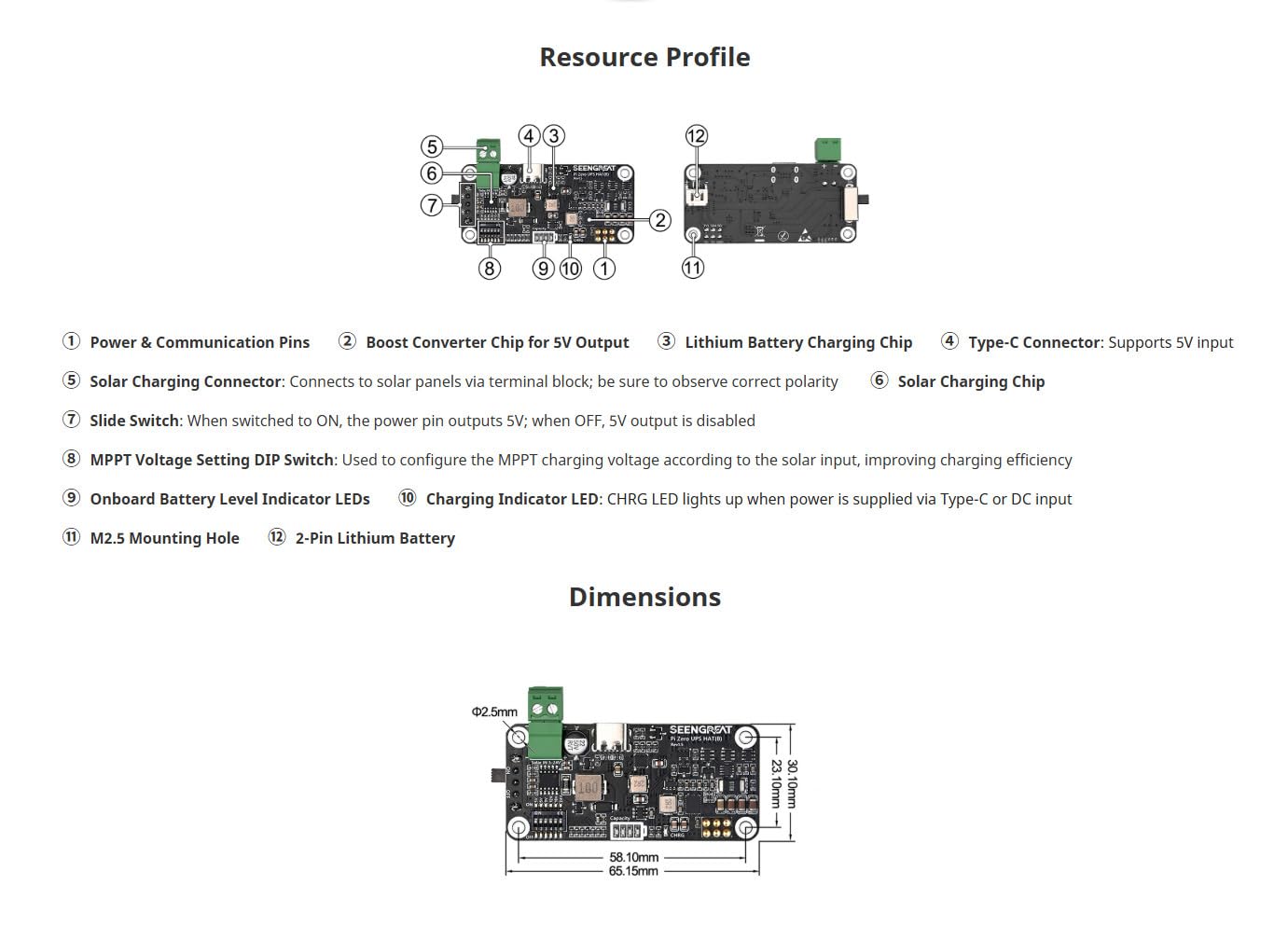 UPS Hat (B) for Raspberry Pi Zero, Solar Input 5V~24V, MPPT Charging, 5V Regulated Output, Smart Ba-ttery Management, Uninterruptible Power Supply for Raspberry Pi Zero Projects