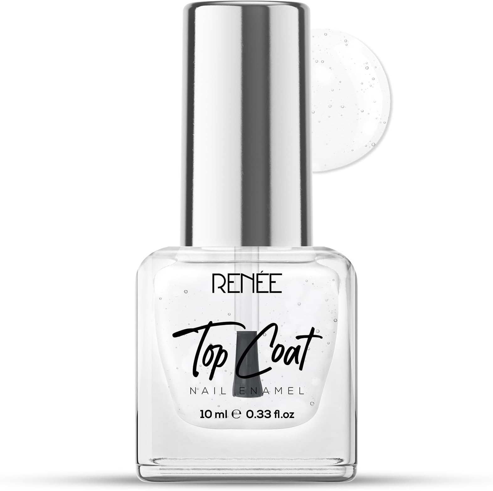 RENEE Top Coat Glossy Finish Nail Enamel, Quick Drying, Long Lasting, Chip Resisting Formula With High Shine & Full Coverage, One Stroke Application, Translucent Layer, 10 Ml