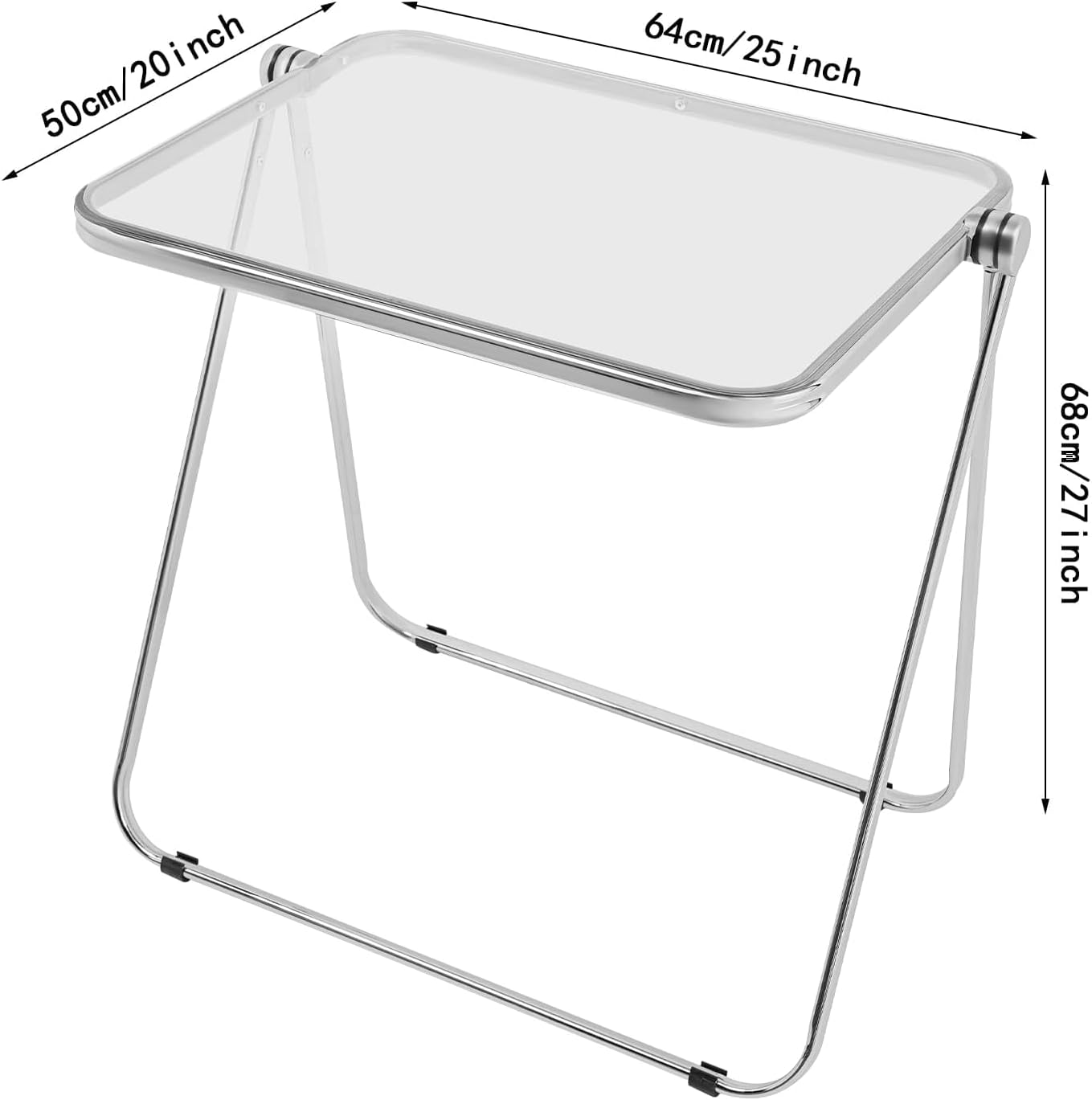 Clear Foldable Acrylic Tray Table, Folding Small TV Tray Table, Space-Saving Clear Side Table, Tiny Desk for Home Office, Living Room, Dining Room, Load-Bearing 33lbs (Silver and Clear)
