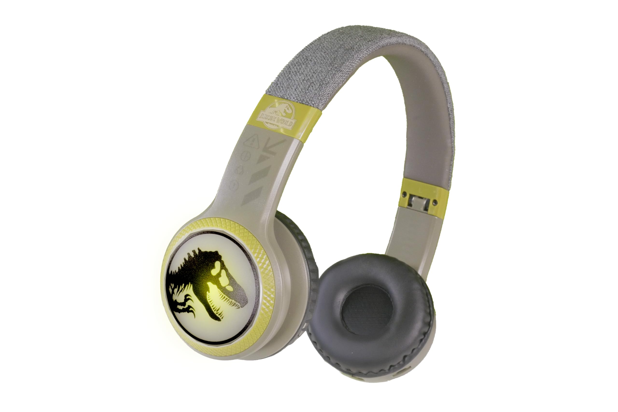 Jurassic World Auriculares 2 en 1 con Bluetooth y cable iluminados con diadema ajustable y controles de auriculares. Micrófono integrado para hacer y recibir llamadas telefónicas