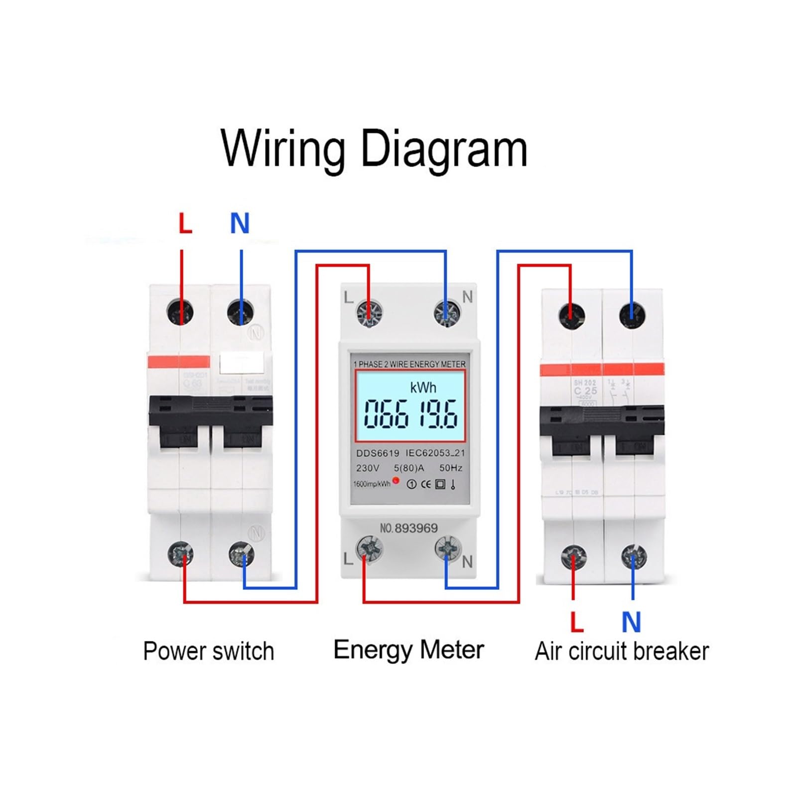 Contatore Di Energia Monofase Su Guida Din LCD Retroilluminazione Digitale KWh Misuratore Di Consumo Di Energia Elettrica 120V/230V Reset A Zero(DDS6619-006)