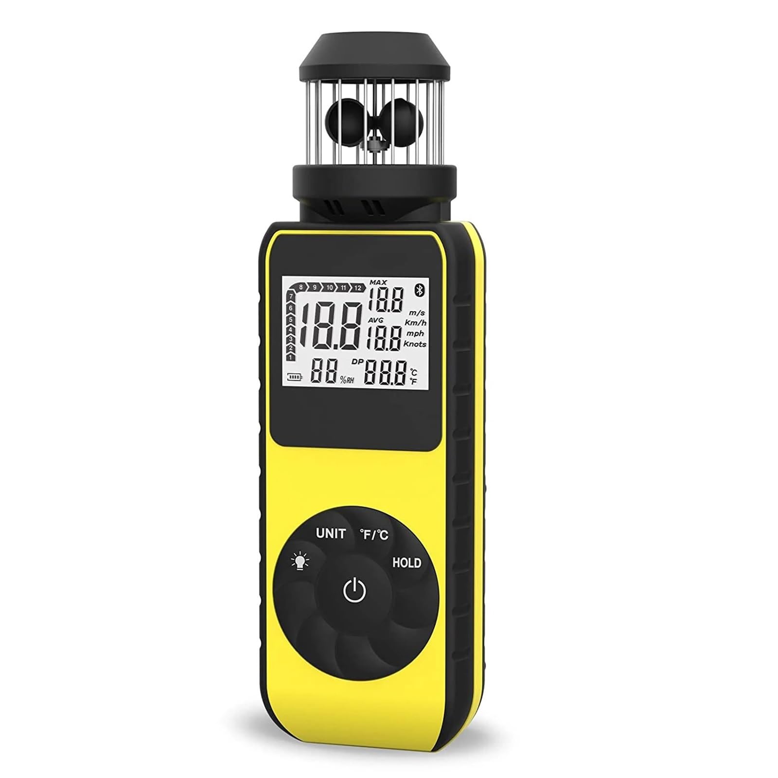 Anemómetro Portátil, Anemómetro de mano, medidor de dirección del viento for medir la velocidad y la temperatura con retroiluminación LCD.