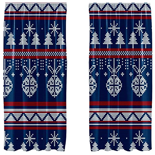 Paneles de Navidad 55x84 de salón juego de 2 cortinas con patrón de tejer rojo decorativo 2