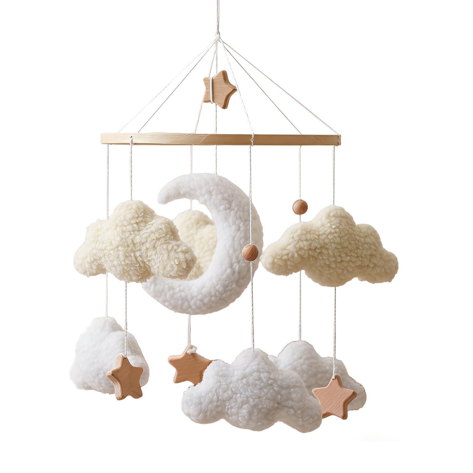 Home for Cuna Bohemio - Madera Carrusel with EstrellasNubes de Terciopelo | Decoración Infantil Educativa Giratoria | Colgante para Cuna, Dormitorio y Pared | Regalo para Recién Nacido