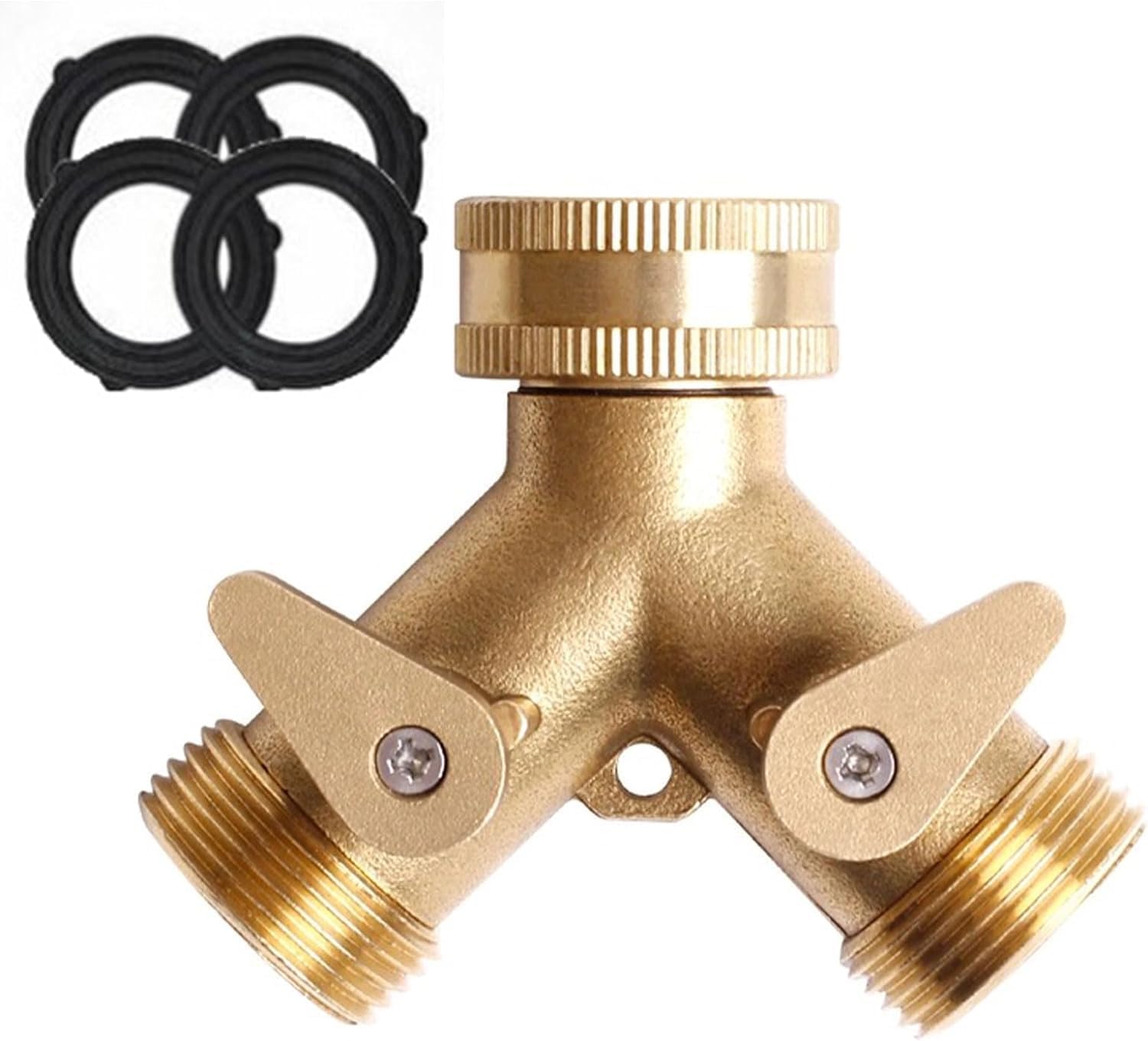 Conector de manguera en forma de Y, 2 vías, 3/4 pulgadas, adaptador de grifo de jardín para lavadora, válvulas individuales de encendido/apagado para un fácil control, duradero y a prueba de fugas