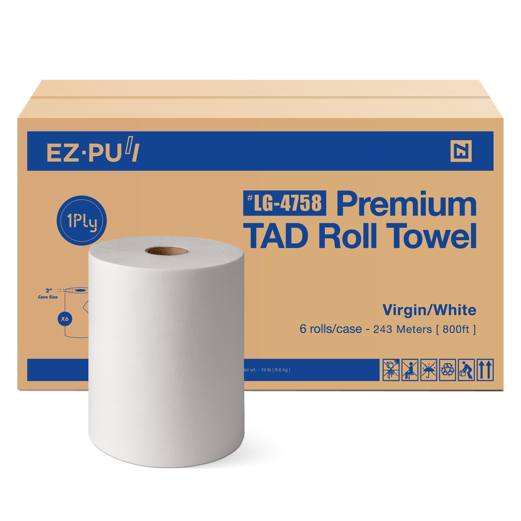 EZbrnd - Rollo de toalla de mano de papel duro TAD de alta capacidad de 10 pulgadas para comercial/baño/oficina, 800 pies x 6 rollos