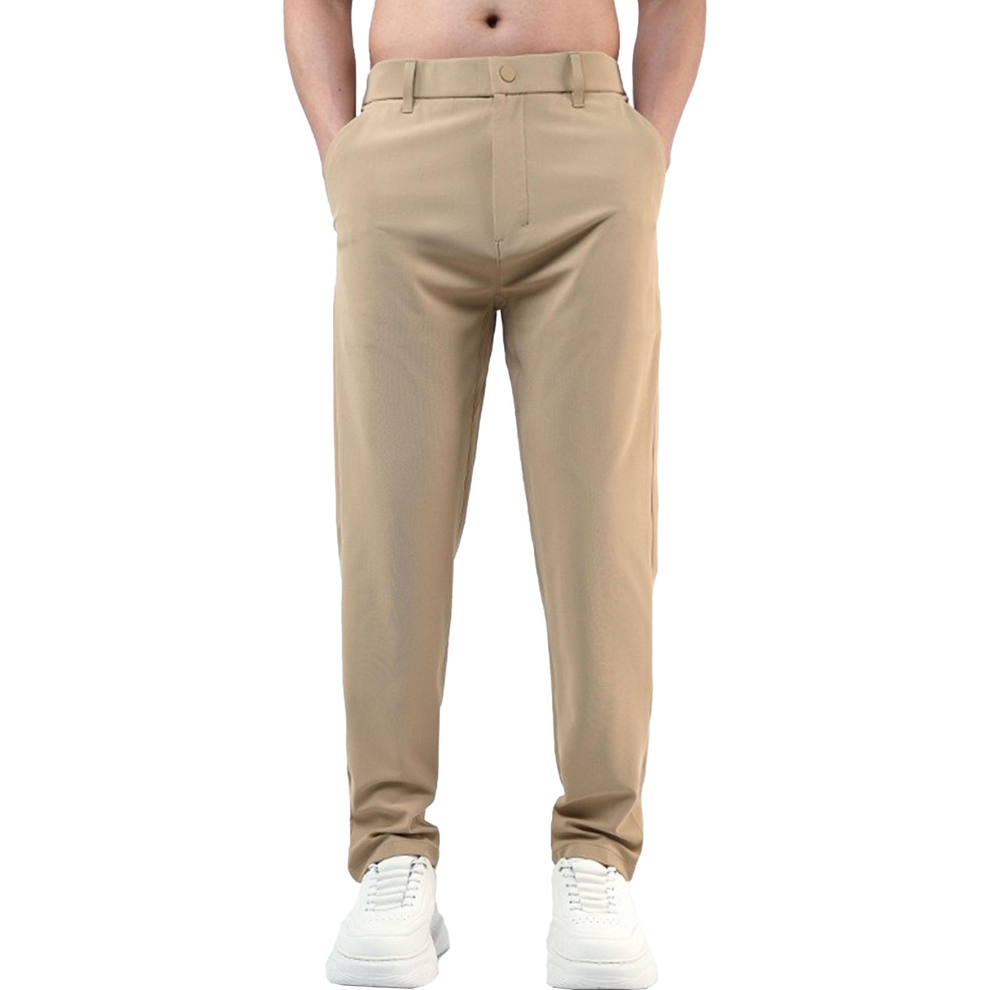 Męskie spodnie robocze slim fit z płaskim przodem na co dzień rozciągliwe suche spodnie golfowe elastyczna talia spodnie garniturowe dla mężczyzn