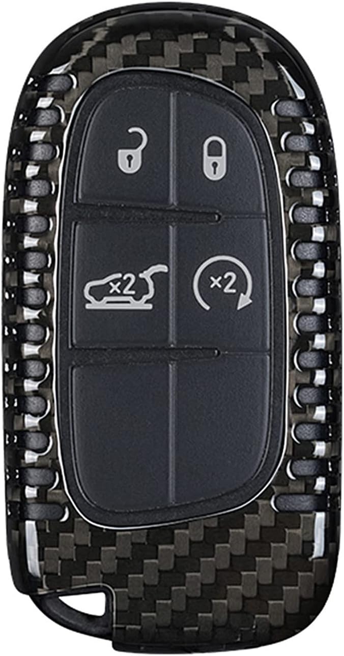 Genuine Carbon Fiber Key Fob Cover for Jeep Compass Grand Cherokee SRT Renegade Trailhawk Smart Car Remote Key Fob Case for Men Women - A Style - Black
