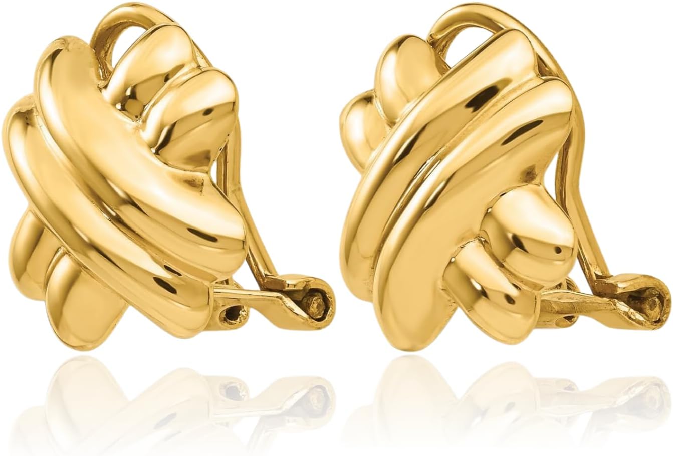 IceCarats 14K Yellow Gold Crisscross Clip On Earrings 14mm 0.6 inch Lightweight, Polished, Geometric For Her