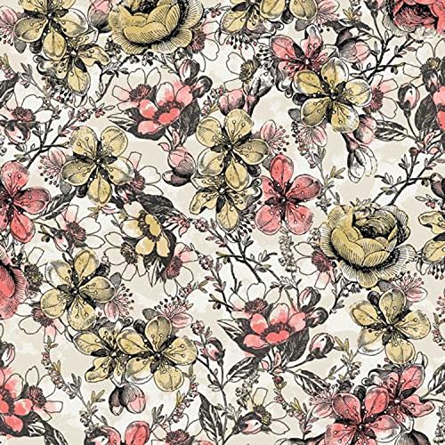 Quality Sewing Fabric – C'est La Vie Floral Flowers Cream 100% Cotton Fabric by The Yard Size: 36