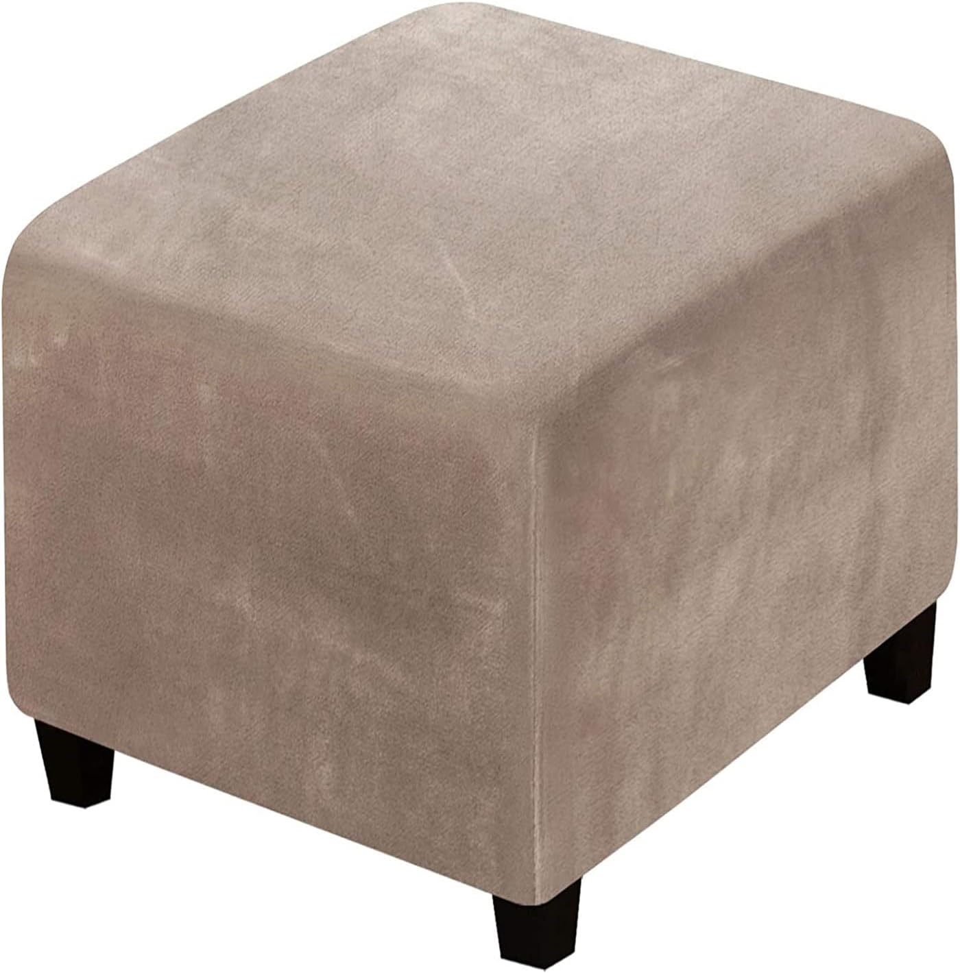 Velvet Ottoman Covers Slipcovers Square Small 15x15/19x19/40x40 inch Extra Large Stretch Storage Stool Ottoman Cover Footrest Foot Stool Cover Furniture Protector,Taupe,1large