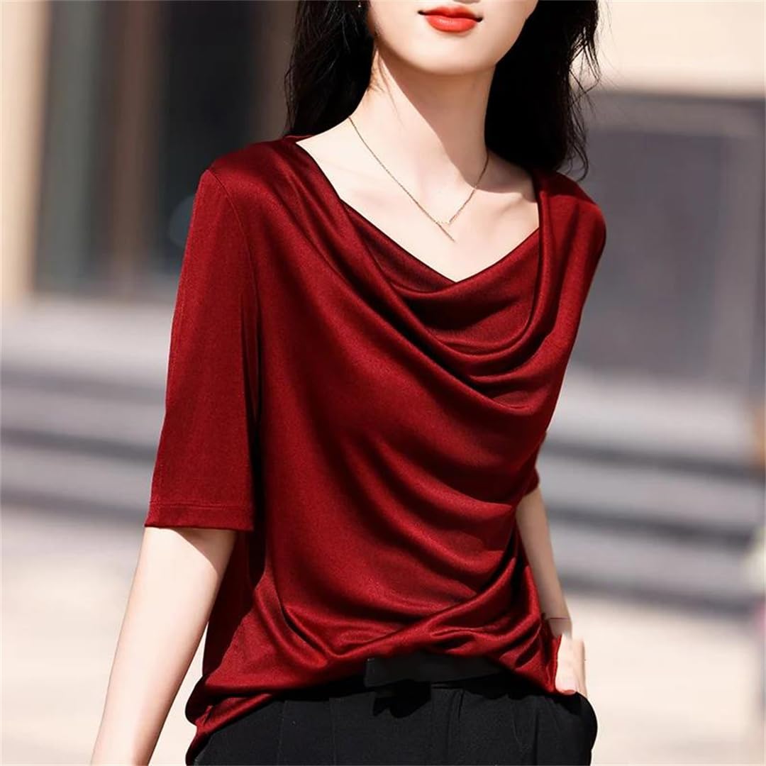 Maglietta estiva da donna casual tinta unita pullover a maniche corte T-shirt allentate in raso gilet top