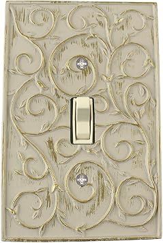 French Scroll 1 Toggle Wallplate, Single Switch Electrical Cover Plate, Ivory