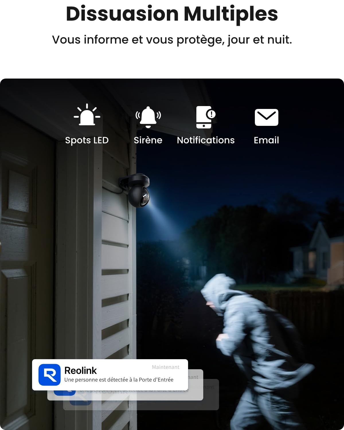 Reolink 4K PTZ Caméra Surveillance Extérieure Zoom Optique 3X Suivi Auto | Wi-FI 6, Détection Humain/Véhicule/Animaux, Vision Nocturne en Couleur 2,4 / 5GHz Audio Bidirectionnel, E1 Outdoor Pro Noir