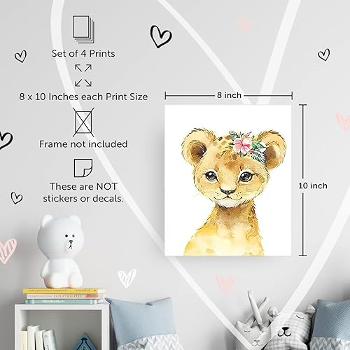 Miniatura 2 de Designs by Maria Inc - Juego de 4 fotos sin marco corona de flores de acuarela de animales de bebé imágenes para habitaciones de niños decoración de