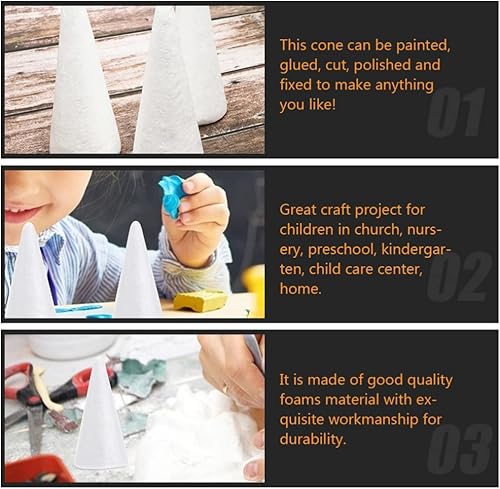 Miniatura 5 de Happyyami 12 conos de espuma de poliestireno blanco para manualidades, proyectos de manualidades, árbol de Navidad, centro de mesa de 3.9 in (3.9 x
