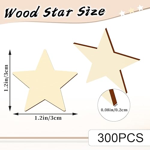 Miniatura 2 de 300 estrellas de madera, piezas de madera en forma de estrella de madera sin terminar, pequeñas estrellas de madera para manualidades, bandera