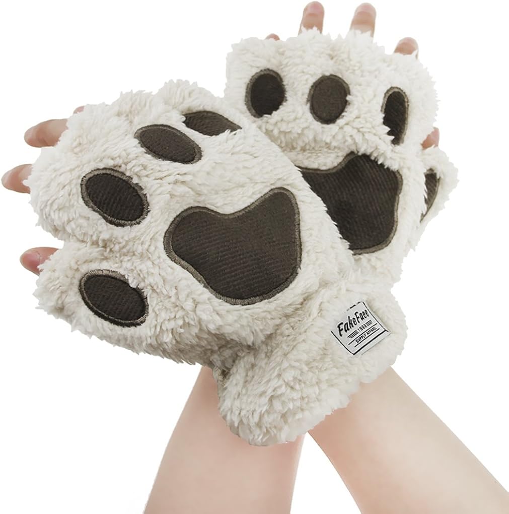 Fingerless Faux Fur Winter Plush Gloves Cat Paw Claw Halloween for Women Girls : Clothing, Shoes & Jewelry