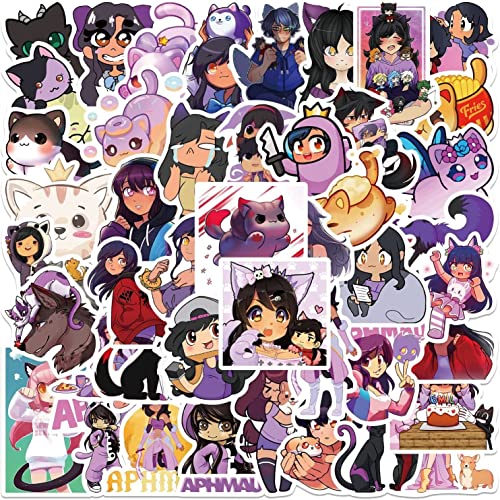 60pcs Cartoon Aphmau Game Stickers,Kawaii Plushies Cat Graffiti Deacls Stickers,Anime Game Animation Vinyl Waterproof Sticker for Water Bottle Toys Teens Adults Kids Girl Laptop Phone Case Luggage DIY