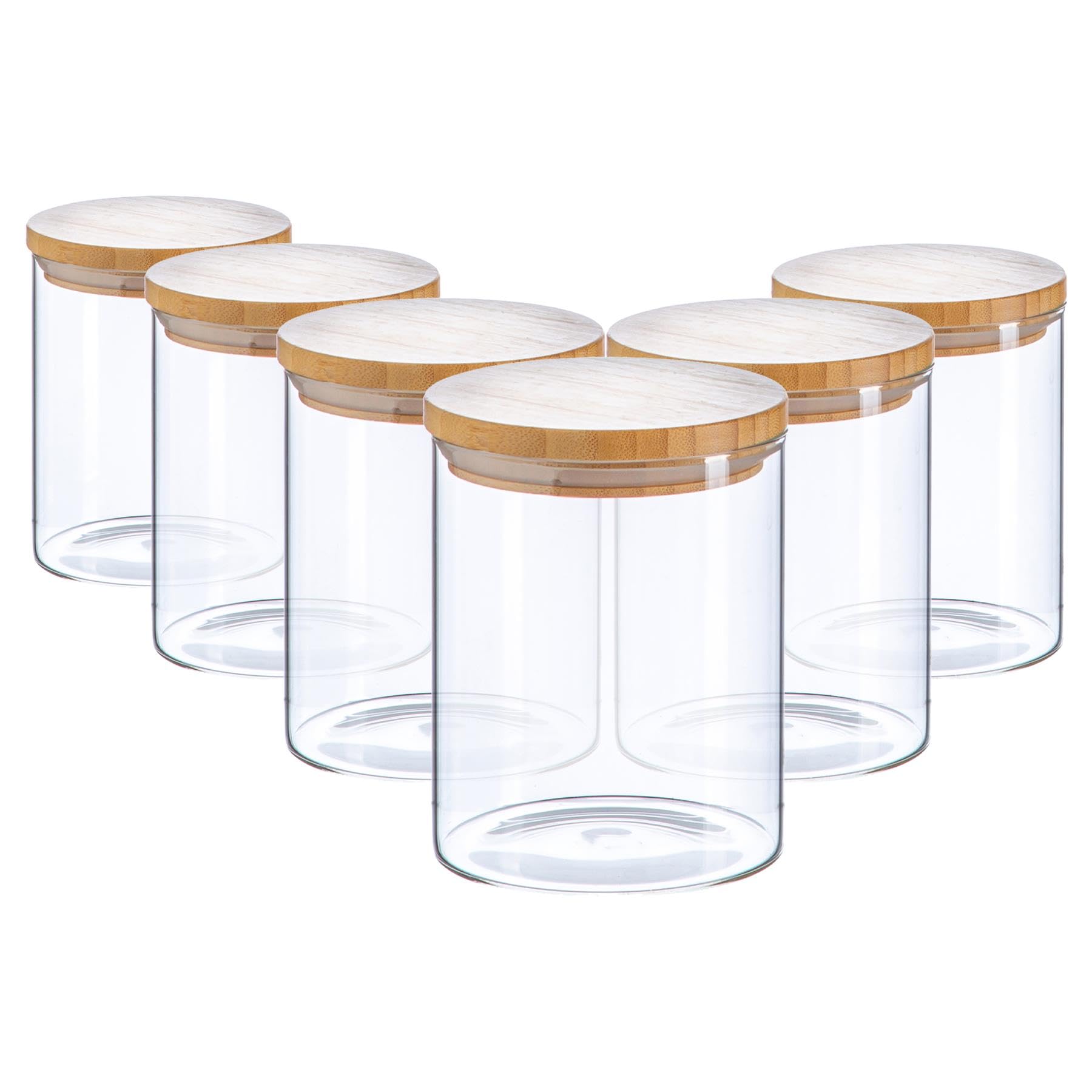 Argon Tableware Unisex Clear 6X Scandi Glass Storage Jars - Wooden Lid - 750Ml Round Glass Jar In