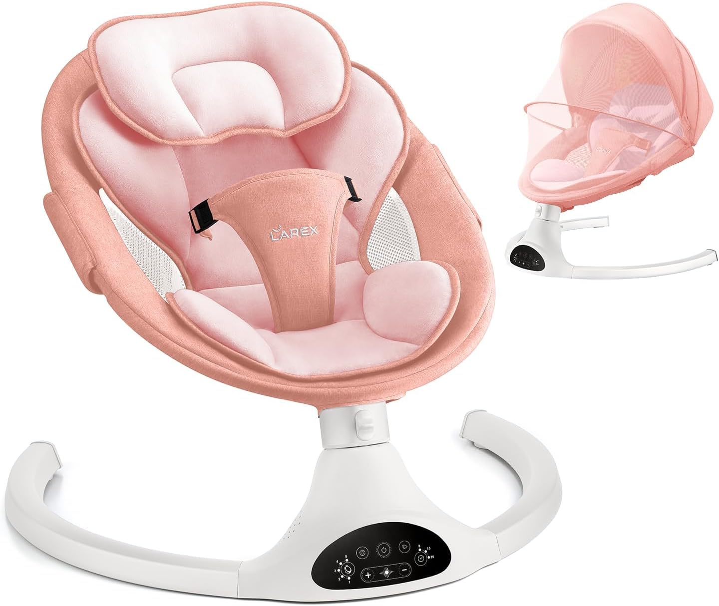Baby Swing Infant Swing Electric Toddler Baby Rocker Portable for Newborn Boy Girl, 5 Sway Speeds with Remote Control, 10 Preset Melodies and Bluetooth, 0-6 Months Max 20 Lbs (Pink)