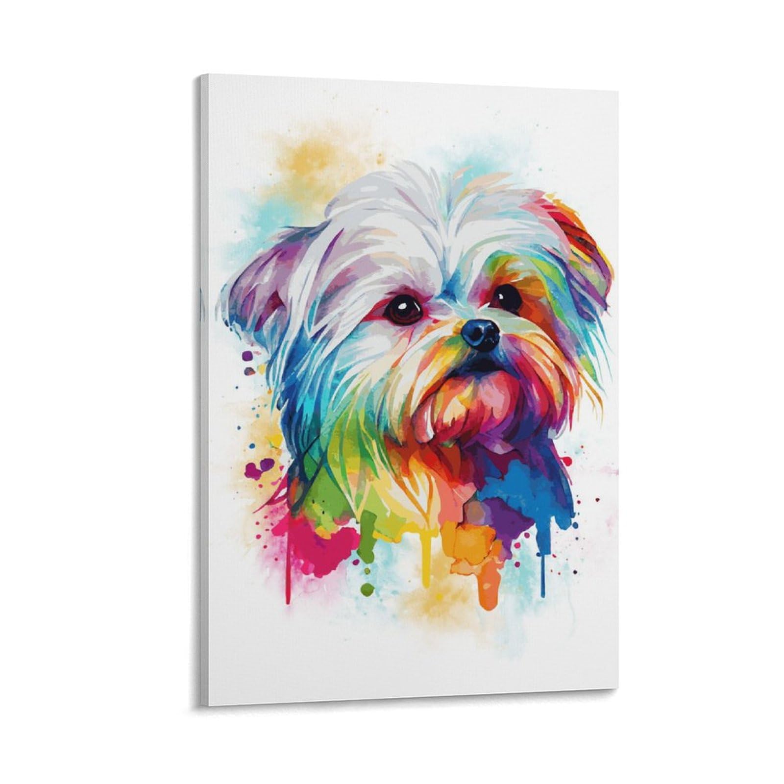 aaaaab Abstraktes Wanddekor-Poster mit Malteser-Hund, Leinwanddruck, modernes Leinwandbild, Wandbehang für Badezimmer, Wanddekoration, 50 x 75 cm