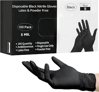 Disposable Black Nitrile Gloves Latex Free, Powder Free 5 Mil Food Safe & Durable Gloves for Tattoo, Hair ("L" 100 pcs.)